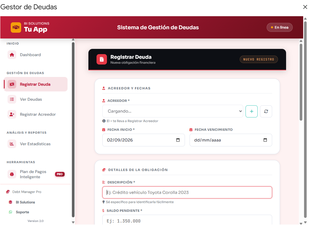 Registrar Deuda